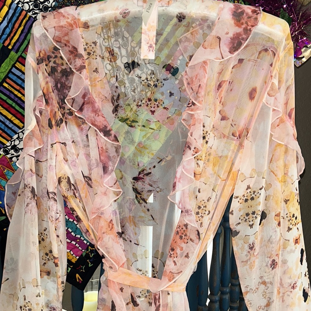 NWT Victoria’s Secret GORGEOUS Chiffon Wrap Belted Ruffle Robe with Bell SleeveS - Picture 1 of 10